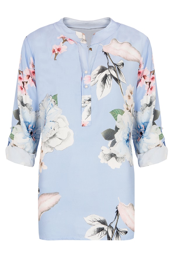 Bloemen Parel Blouse Babyblauw – shoparchief