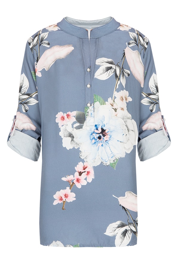 Bloemen Parel Blouse Jeansblauw – shoparchief