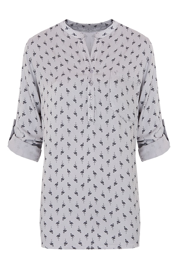 Flamingo Print Blouse Grijs – shoparchief