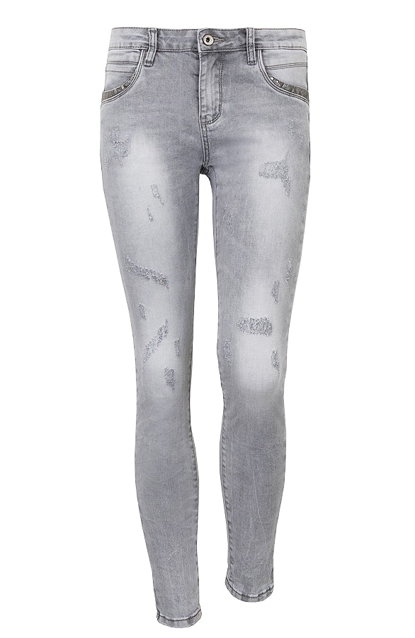 Pailletten Damaged Jeans Grijs – shoparchief