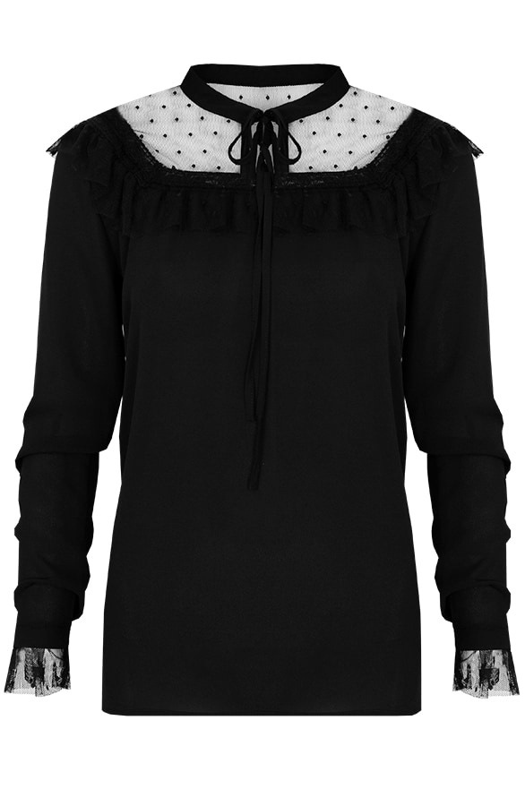 Polka Ruches Blouse Zwart – shoparchief
