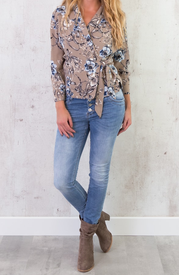 Bloemen Overslag Blouse Taupe – shoparchief, foto 3