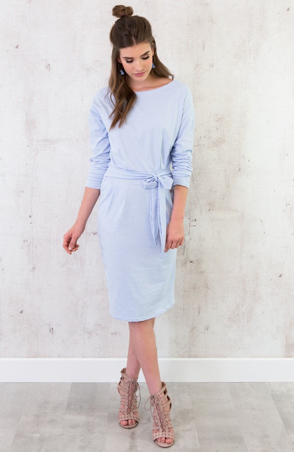 Femme Fatale Jurk Lang Babyblauw – shoparchief, foto 3