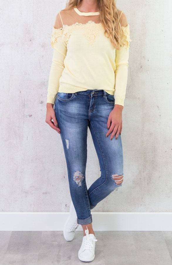 Kanten Mesh Trui Geel – shoparchief, foto 3