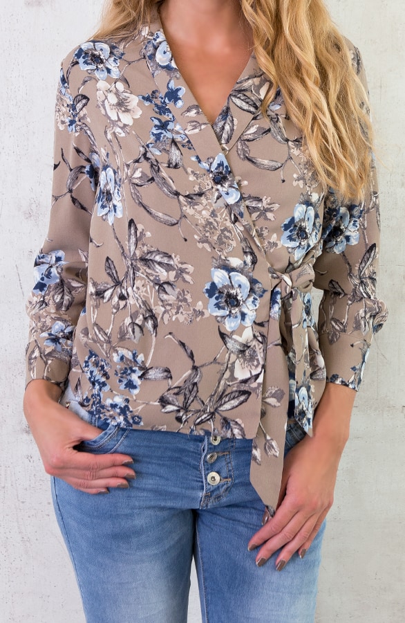 Bloemen Overslag Blouse Taupe – shoparchief, foto 2