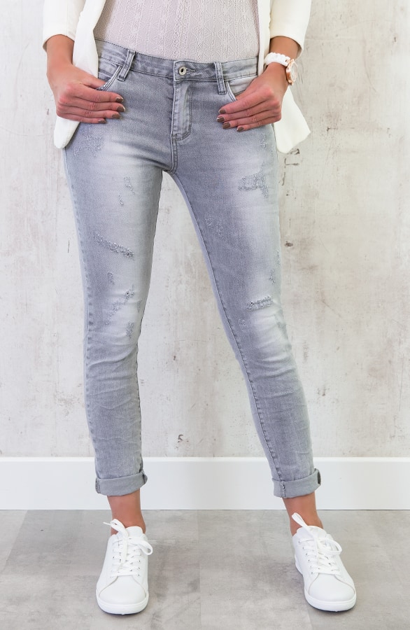 Pailletten Damaged Jeans Grijs – shoparchief, foto 2