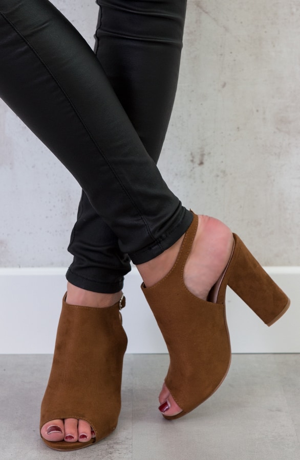 Suede Open Sandalen Cognac – shoparchief, foto 3
