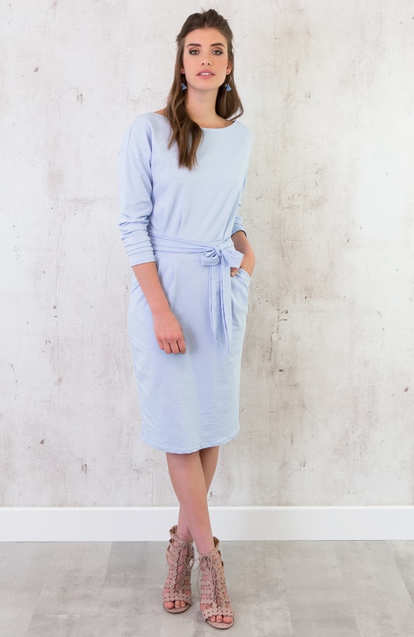 Femme Fatale Jurk Lang Babyblauw – shoparchief, foto 2