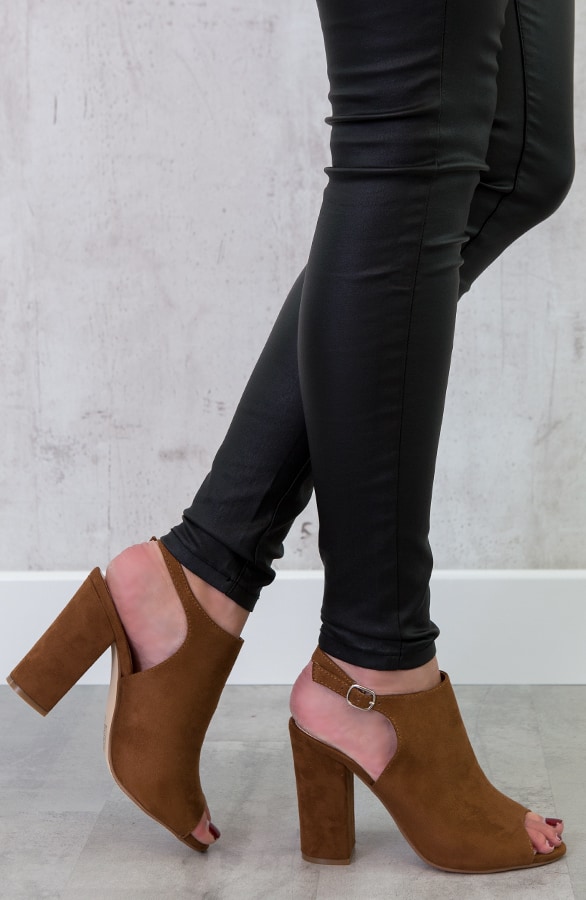 Suede Open Sandalen Cognac – shoparchief, foto 4