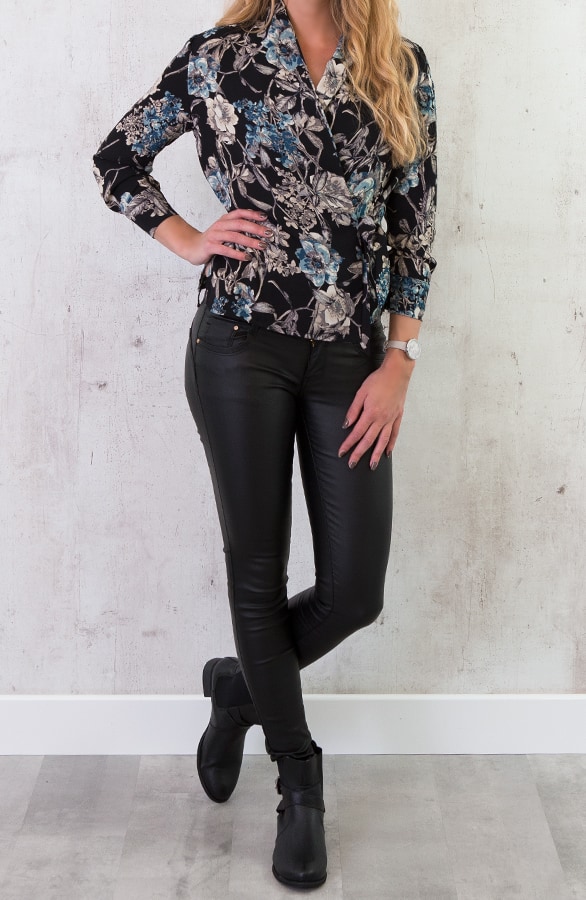 Bloemen Overslag Blouse Zwart – shoparchief, foto 5