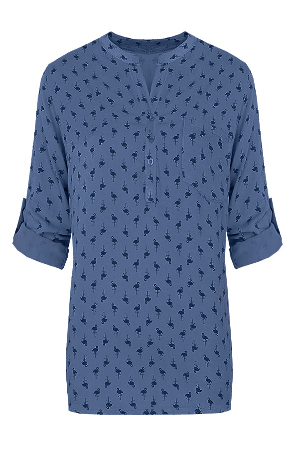 Flamingo Print Blouse Blauw – shoparchief