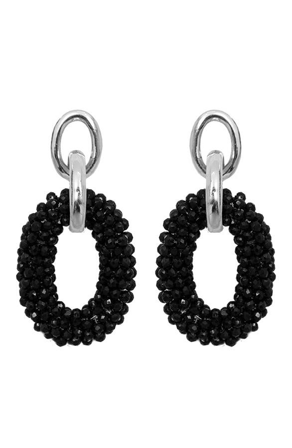 Oval Luxury Oorbellen Zilver Zwart – shoparchief