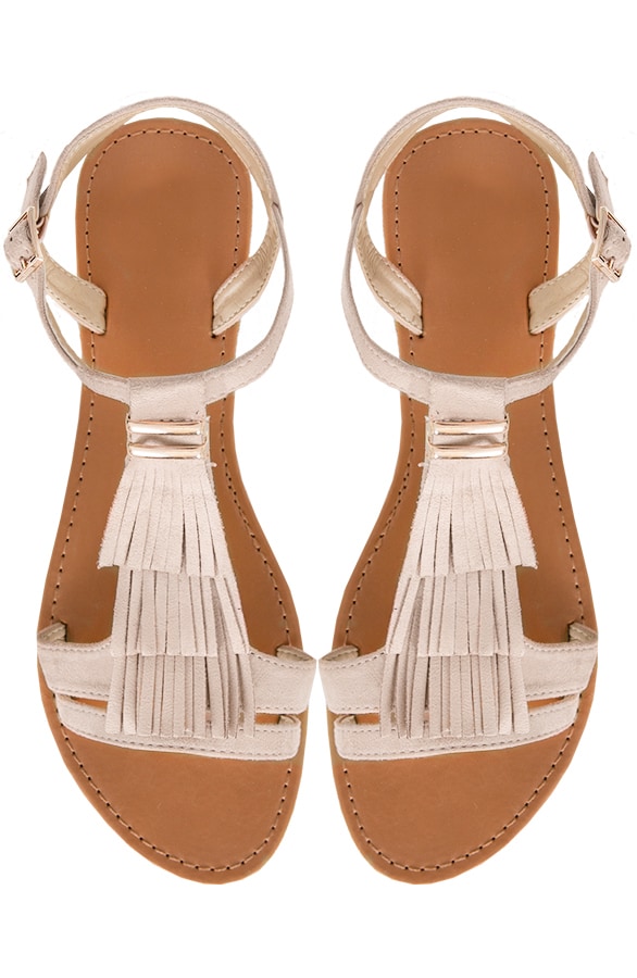 Suede Fringe Sandalen Beige – shoparchief
