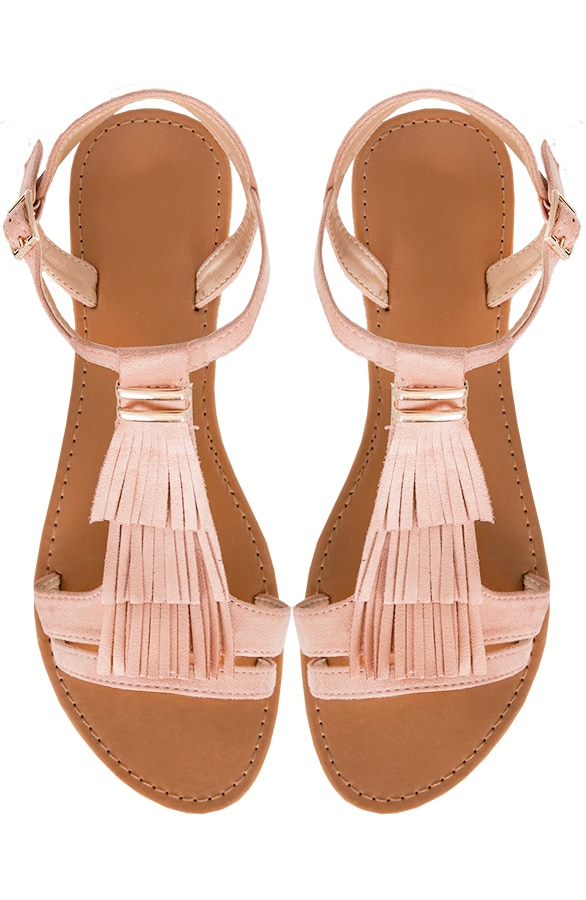 Suede Fringe Sandalen Roze – shoparchief