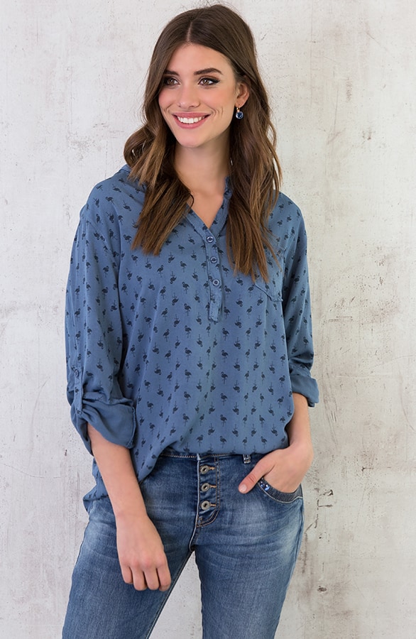 Flamingo Print Blouse Blauw – shoparchief, foto 6