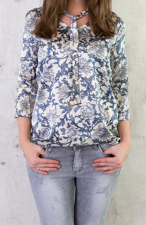 Zijde Print Blouse Blauw – shoparchief, foto 2