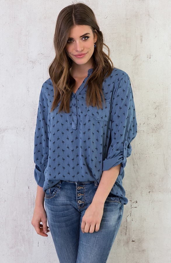 Flamingo Print Blouse Blauw – shoparchief, foto 5