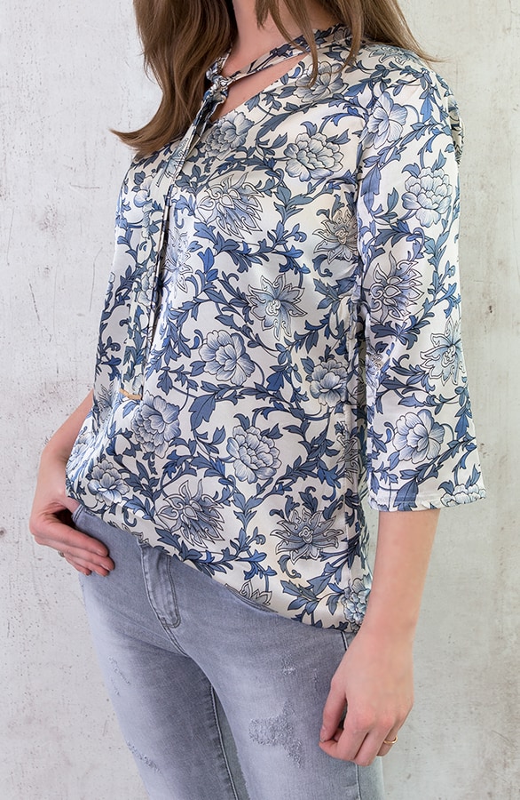 Zijde Print Blouse Blauw – shoparchief, foto 3