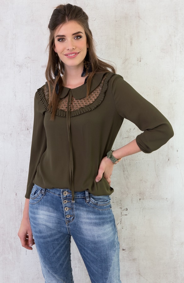 Collar Ruches Blouse Groen – shoparchief, foto 2