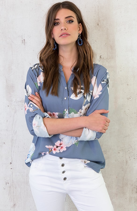 Bloemen Parel Blouse Jeansblauw – shoparchief, foto 4