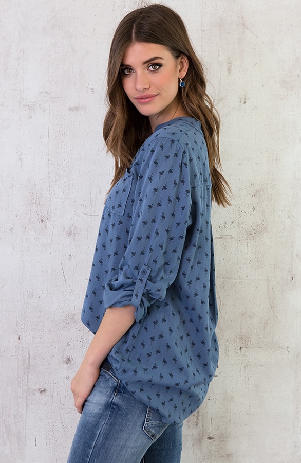 Flamingo Print Blouse Blauw – shoparchief, foto 3