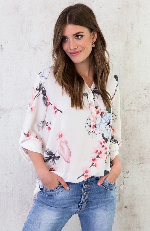 Bloemen Print Blouse Wit – shoparchief