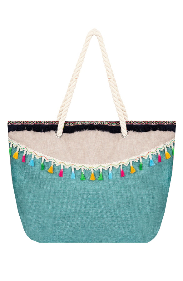 Aztec Kwastjes Strandtas Turquoise – shoparchief
