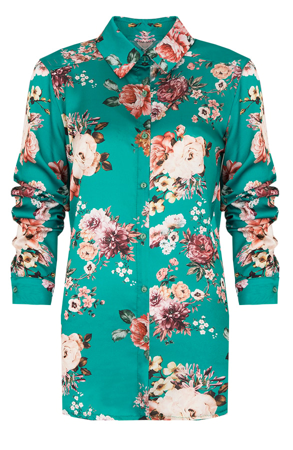 Bloemen Blouse Zijde Groen – shoparchief