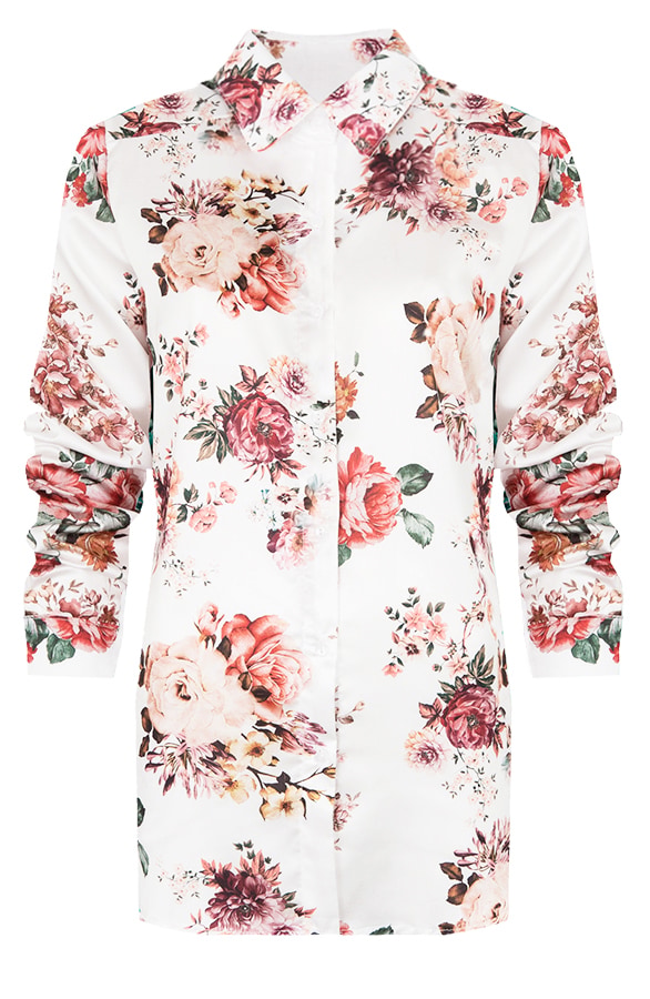 Bloemen Blouse Zijde Wit – shoparchief