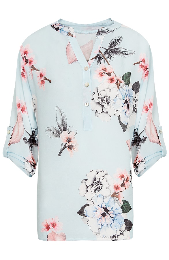 Bloemen Print Blouse Babyblauw – shoparchief
