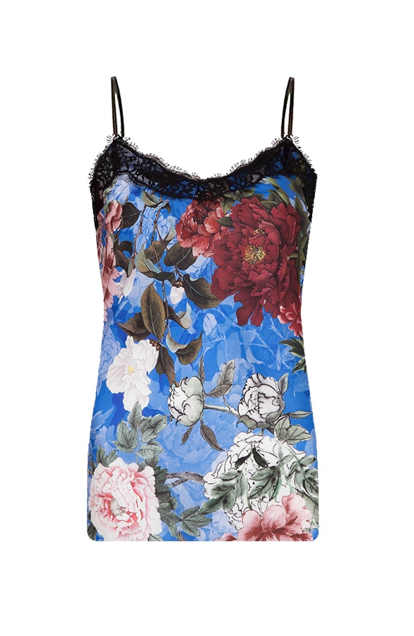 Bloemen Top Met Kant Kobalt – shoparchief