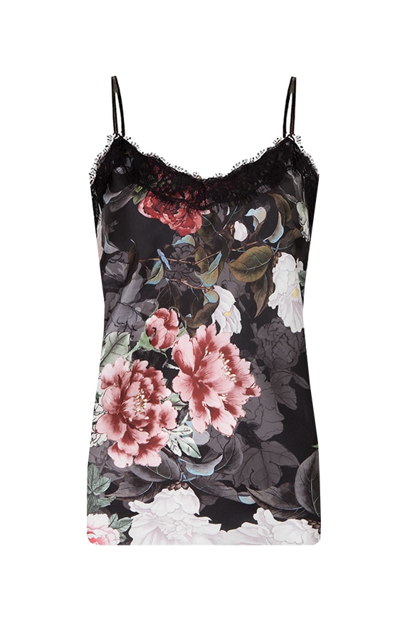 Bloemen Top Met Kant Zwart – shoparchief