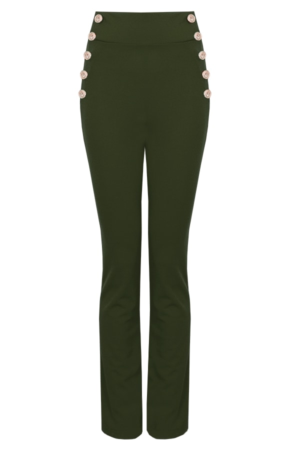 Button Broek High Waisted Groen – shoparchief