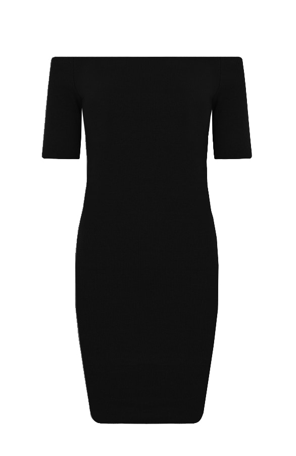 Off Shoulder RIb Jurk Zwart – shoparchief