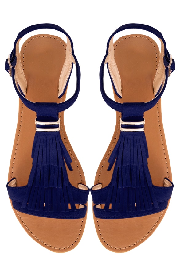 Suede Fringe Sandalen Marine – shoparchief