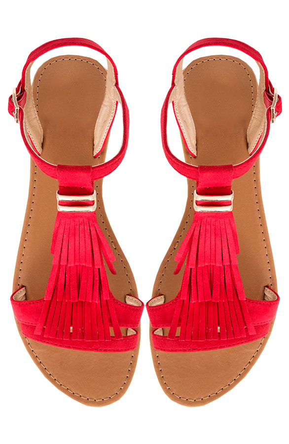 Suede Fringe Sandalen Rood – shoparchief