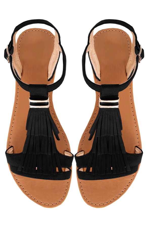 Suede Fringe Sandalen Zwart – shoparchief