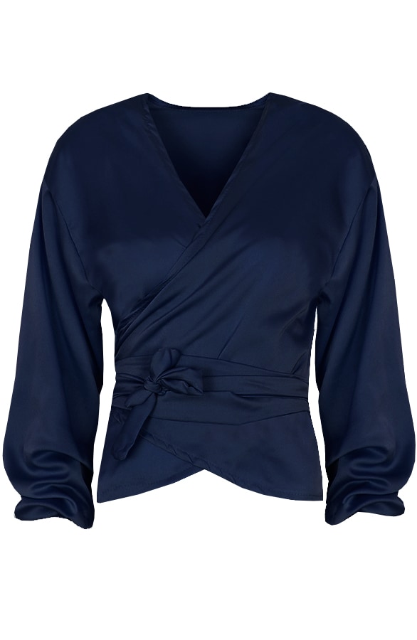 Zijde Overslag Blouse Marine – shoparchief