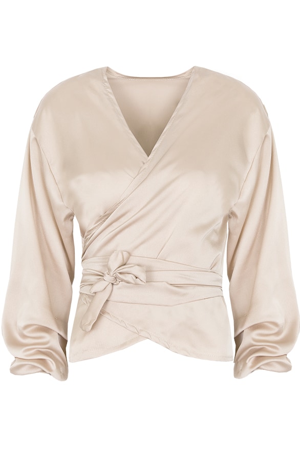 Zijde Overslag Blouse Nude – shoparchief