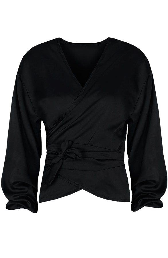 Zijde Overslag Blouse Zwart – shoparchief