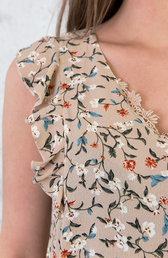 Bloemen Top Ruches Taupe – shoparchief, foto 6