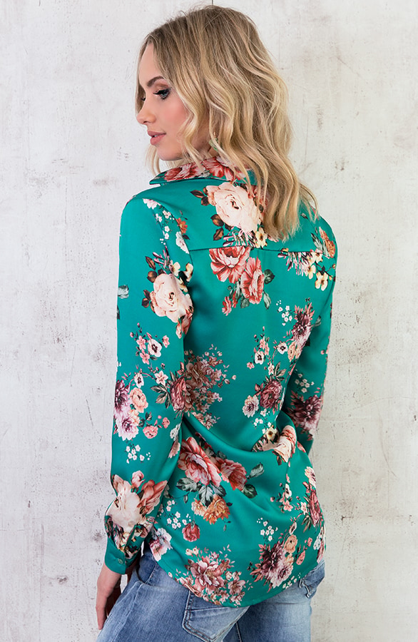 Bloemen Blouse Zijde Groen – shoparchief, foto 5