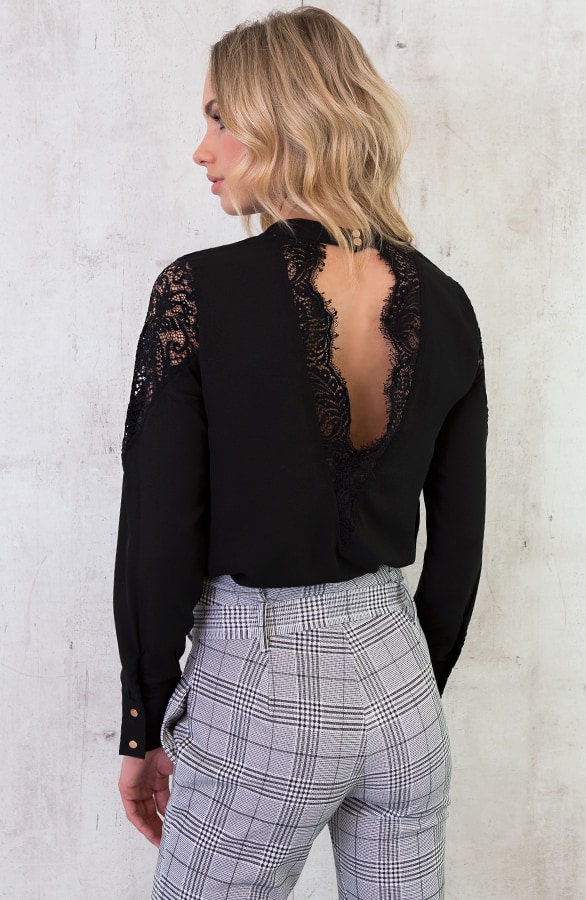 Kanten Rug Blouse Zwart – shoparchief