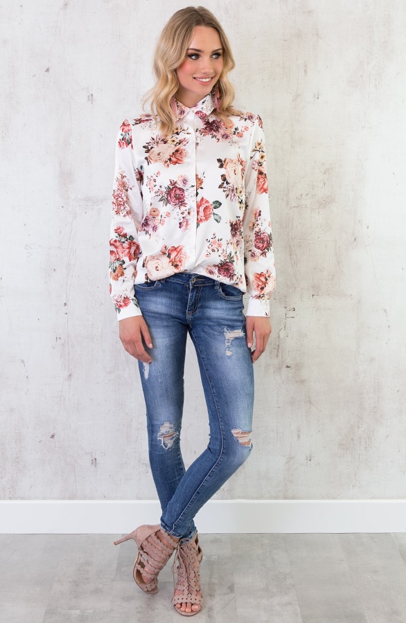 Bloemen Blouse Zijde Wit – shoparchief, foto 6