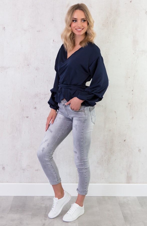 Zijde Overslag Blouse Marine – shoparchief, foto 6