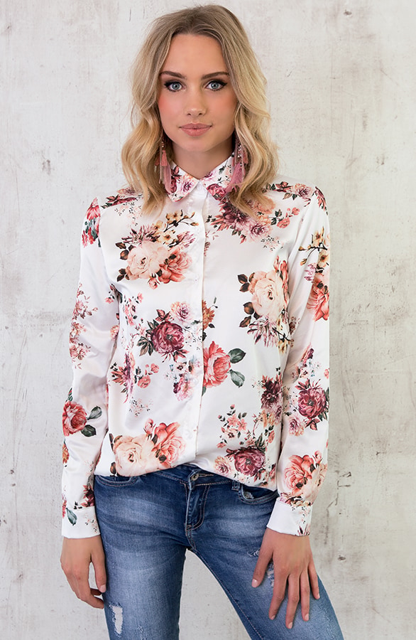 Bloemen Blouse Zijde Wit – shoparchief, foto 2