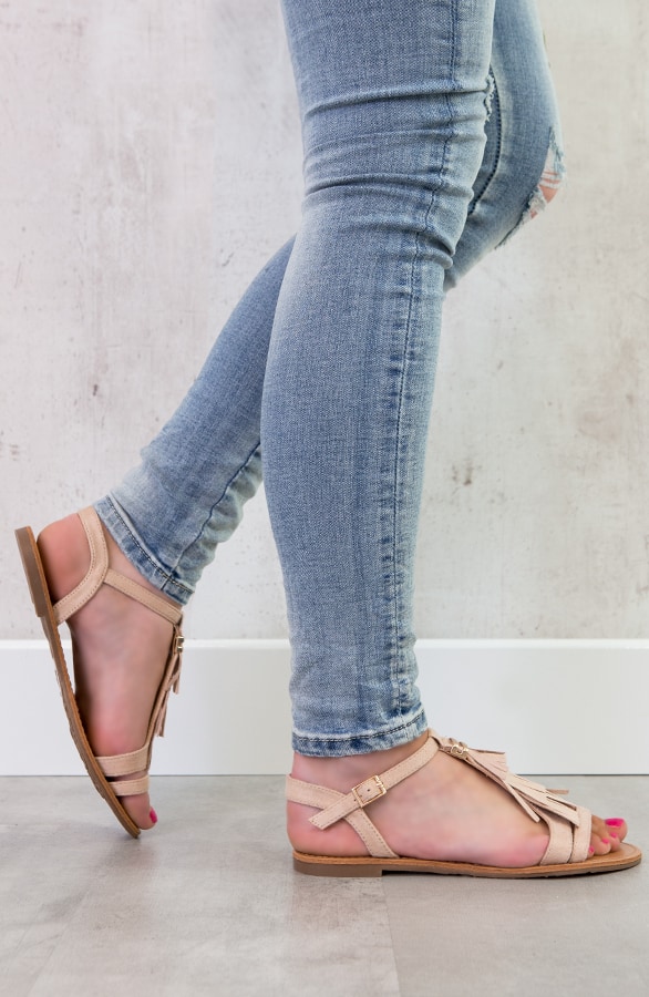 Suede Fringe Sandalen Beige – shoparchief, foto 3