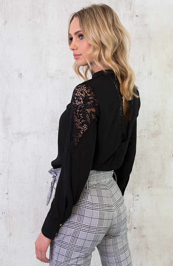 Kanten Rug Blouse Zwart – shoparchief, foto 3