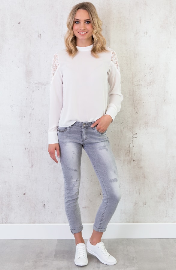 Kanten Rug Blouse Wit – shoparchief, foto 3