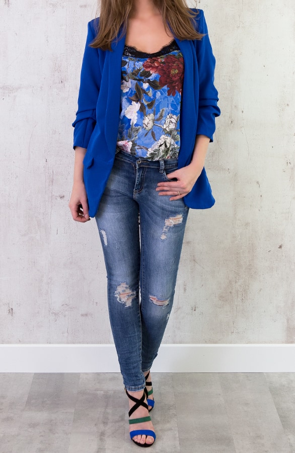 Bloemen Top Met Kant Kobalt – shoparchief, foto 3